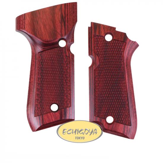 ウッドグリップ KSC製 M93R チェッカー/レッド